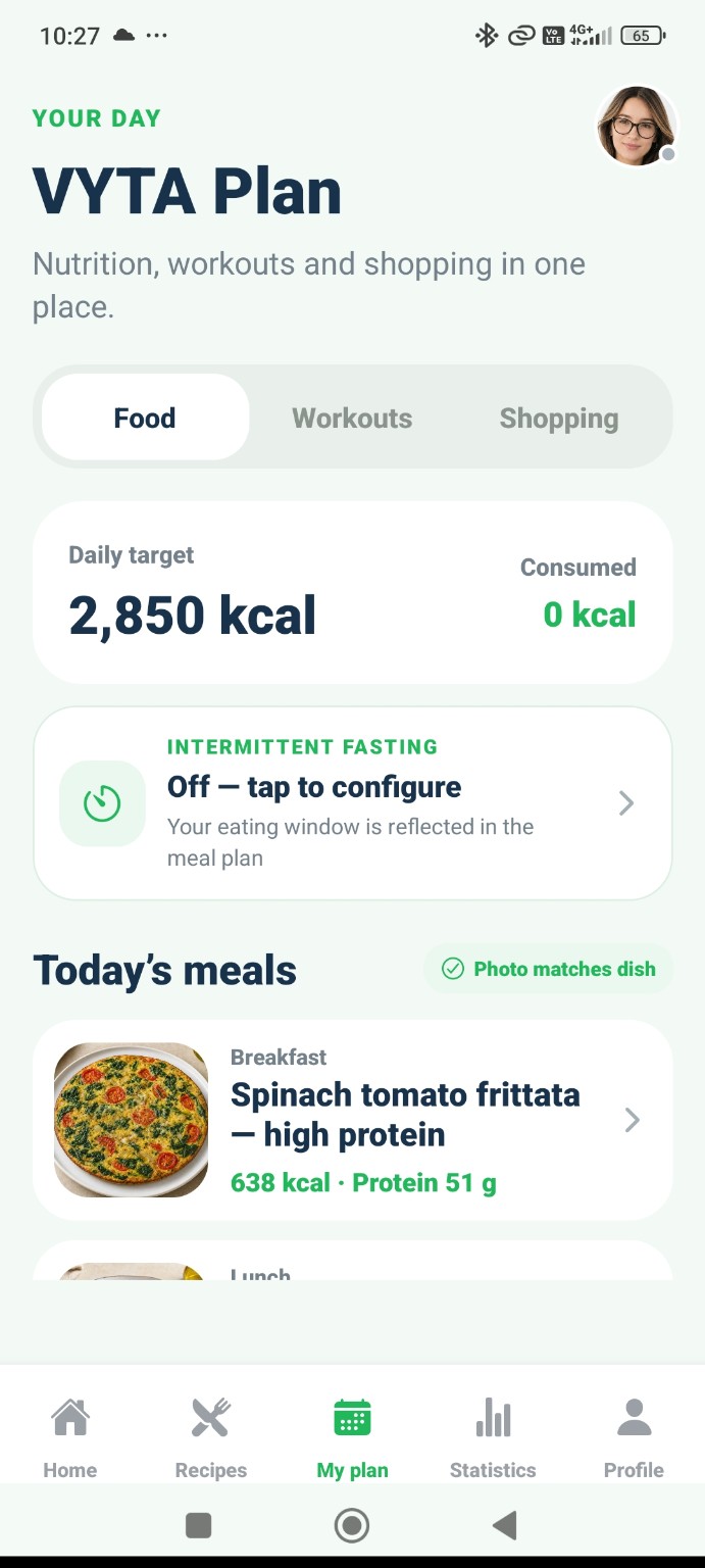 VYTA adaptive daily plan interface